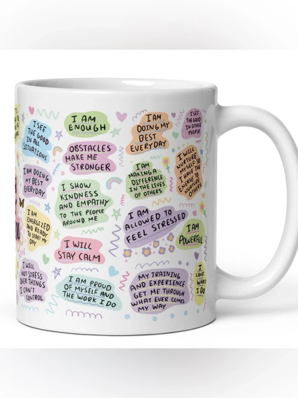 Artist Created Mug White Pink Blue Manager Affirmations